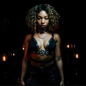 Killstar ✦ Dusted Halter Top ✦ Gothic Pentagram Strap Detail Faux Leather Black